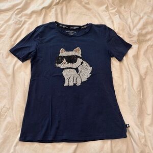 Karl Lagerfeld Sequin Choupette Tee Cobalt Blue XXS
